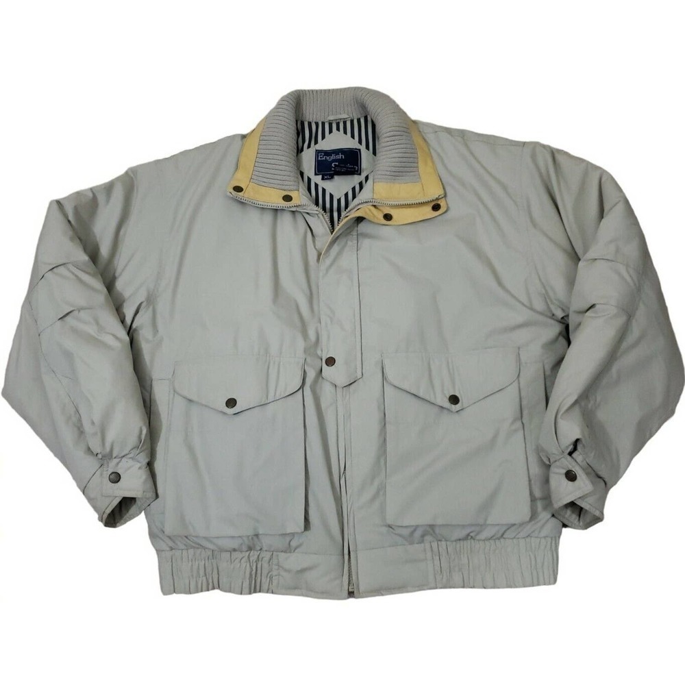 English Squire~Men's XL~ Khaki/Yellow Full Zip & Snap Bomber Jacket Coat.